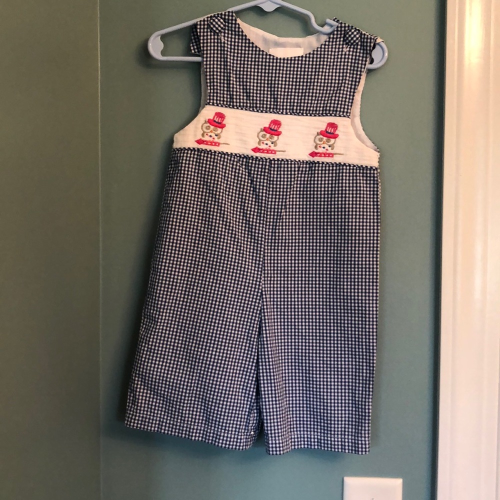 4th of July outfit w/Smocked Owls in USA top hat